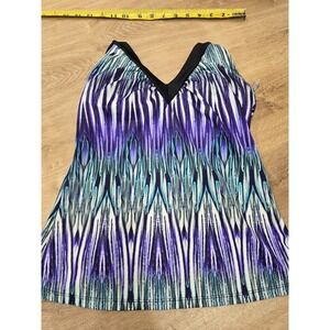 Simply Swim Women's Tankini Top Size 8 Purple Blue Abstract Print Padded Halter